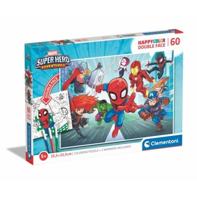 Caixa de puzzle de 60 peças da Marvel Super Hero Adventures dupla face para colorir com marcadores