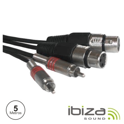 Cabo áudio preto com conectores RCA e XLR, 5 metros, marca ibiza SOUND