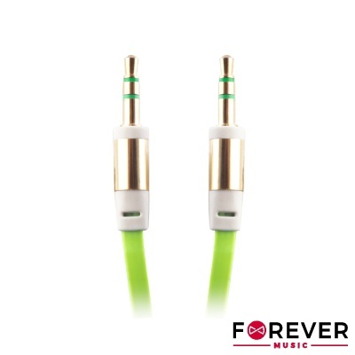 Cabo de áudio auxiliar verde com conectores jack 3.5 mm banhados a ouro