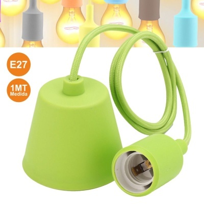 Cabo elétrico verde com casquilho e campânula para lâmpada E27, 1 metro de comprimento