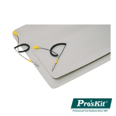 Tapetes antiestáticos cinza claro com cabos e conectores