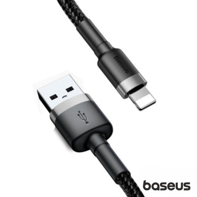 Cabo USB Baseus com conector Lightning preto e cinza com revestimento trançado
