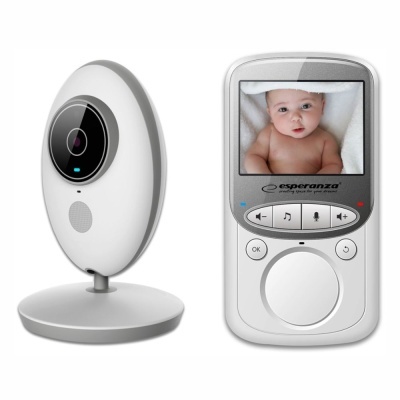 Câmara de vigilância e monitor para bebé branco com ecrã a cores e controlo por botões