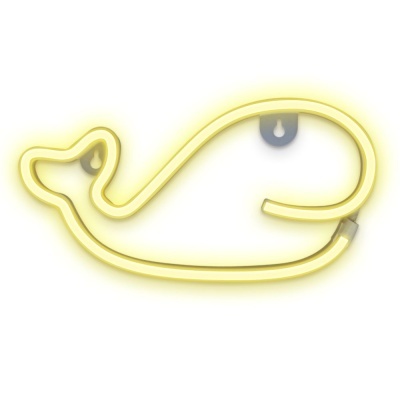 Luz de néon em forma de baleia amarela