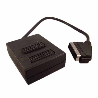 Adaptador divisor SCART preto com cabo e duas entradas fêmea