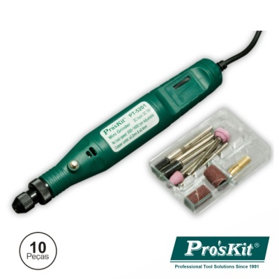 Mini guiadeira verde Pro'sKit PT-5201 com 10 acessórios em caixa transparente