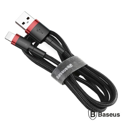 Cabo USB Baseus preto com revestimento trançado e conetores vermelhos