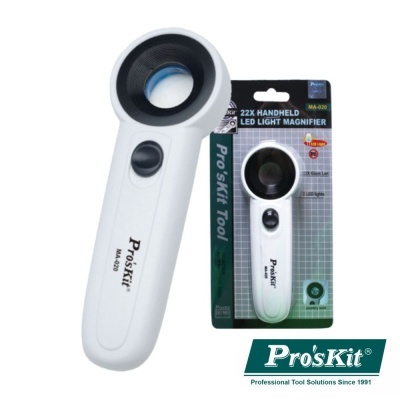 Lupa de mão Pro'sKit MA-820 branca com luz LED e embalagem original