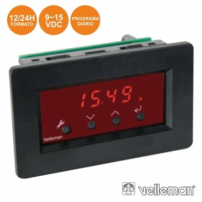 Relógio digital Velleman com visor LED vermelho e botões de controlo
