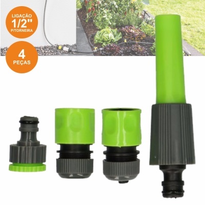 Conjunto de 4 peças para ligação de mangueira com pistola de aspersão verde e preta
