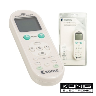 Comando universal KÖNIG ELECTRONIC branco com botões verdes e brancos e visor LCD