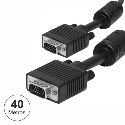 Cabo VGA preto com conectores 15 pinos e indicação 40 metros
