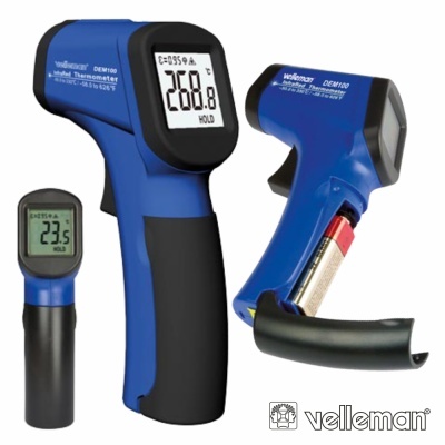 Termómetro digital infravermelho azul e preto com visor LCD