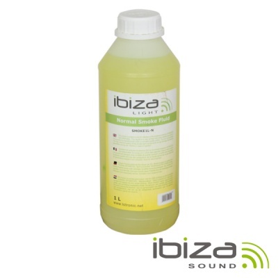 Frasco 1 litro líquido para fumo Ibiza Light Normal Smoke Fluid com rótulo branco e verde