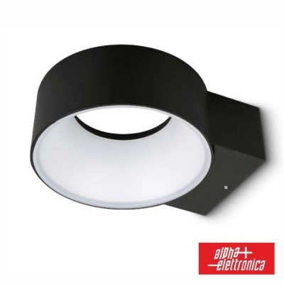 Aplique de parede preto e branco redondo com logótipo Alpha Elettronica