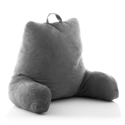 Almofada de apoio cinza em tecido suave com apoios laterais