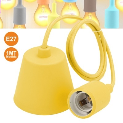 Luminária pendente amarela com cabo esponjoso e suporte para lâmpada E27