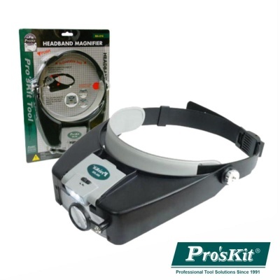 Lupa de cabeça preta ajustável com embalagem de fundo branco