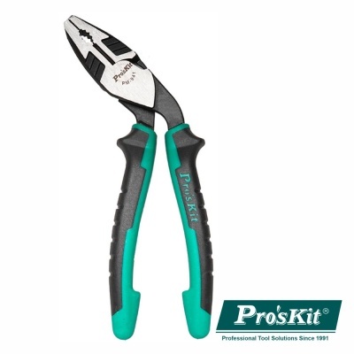 Alicate Pro'sKit preto e verde com logótipo e texto