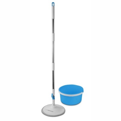 Conjunto de esfregona e balde azul e branco
