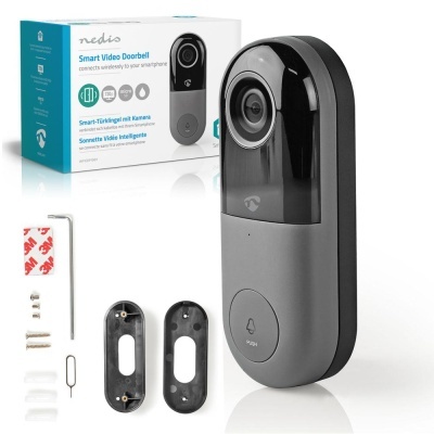 Campainha de vídeo inteligente Nedis com acessórios e embalagem