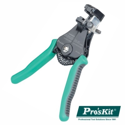 Alicate descascador de fios Pro'sKit com punhos verdes e estrutura preta