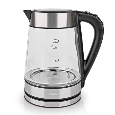 Chaleira elétrica transparente com base em aço inox