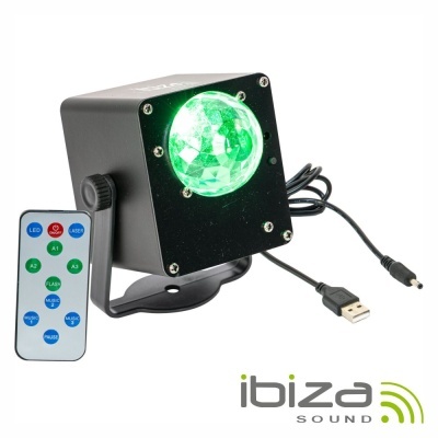 Projetor de luz LED com lente verde e comando remoto branco