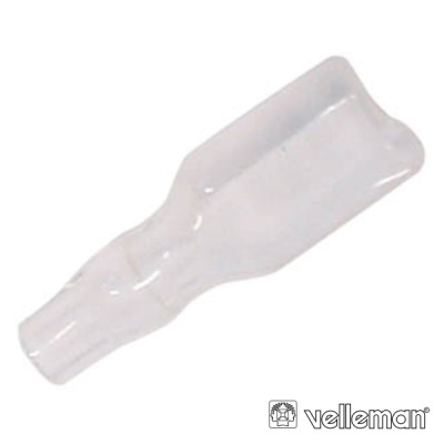 Capa plástica transparente para conexões elétricas com fundo branco e logotipo Velleman