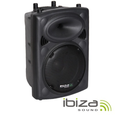 Coluna de som portátil preta Ibiza Sound com grelha metálica frontal