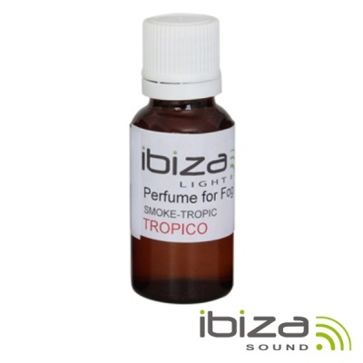 Frasco pequeno de perfume para fumaça Ibiza Tropico com tampa branca em fundo branco