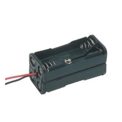 Suporte para duas pilhas AA preto com fios vermelho e preto