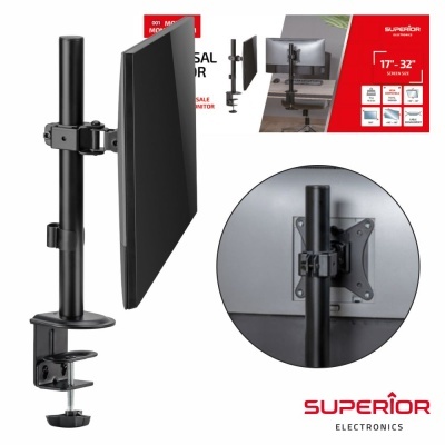Suporte ajustável preto para monitor de 17 a 32 polegadas da Superior Electronics com fixação em mesa
