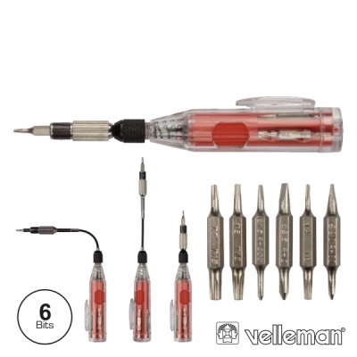 Conjunto de chave de fendas de precisão Velleman com 6 bits intercambiáveis