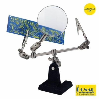 Suporte com pinças e lente de aumento para trabalhos precisos