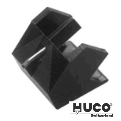 Suporte plástico preto angular com logotipo LUCO Switzerland