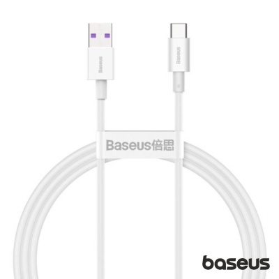 Cabo Baseus USB Tipo A para Tipo C branco com etiqueta