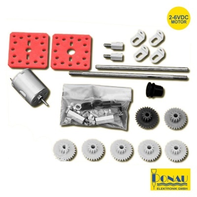 Peças para motor 2-6VDC com engrenagens, placas vermelhas, motor metálico e componentes brancos