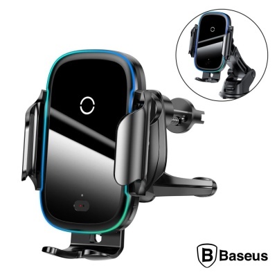 Suporte automóvel Baseus preto para telemóvel com carregador wireless