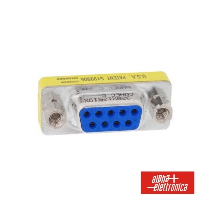 Adaptador conector serial azul com 9 pinos metálicos e texto U.S.A. PATENT 5199906