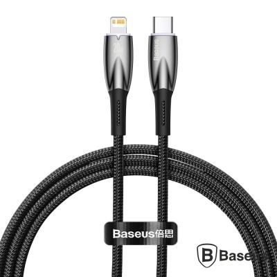 Cabo Baseus USB-C para Lightning preto e cinza trançado