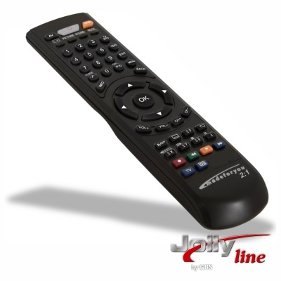 Comando remoto preto com botões coloridos e texto madoryou 2:1