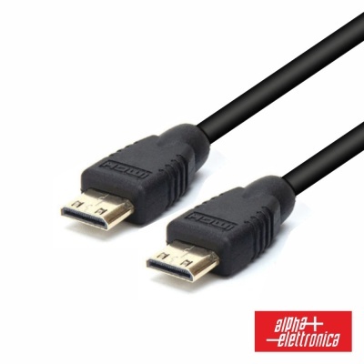 Cabo HDMI preto com conectores e logótipo alpha elettronica