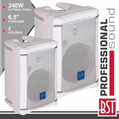 Colunas de som brancas profissionais BST com texto de especificações características