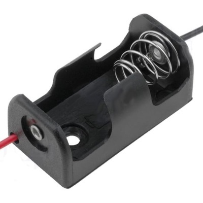 Porta pilhas preto com mola metalica e fios eletricos