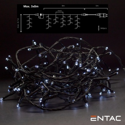 Luzes de Natal LED brancas em cabo preto com esquema de montagem e marca ENTAC
