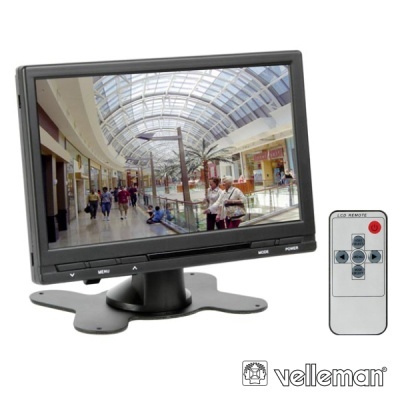 Ecrã LCD Velleman com comando remoto a mostrar centro comercial