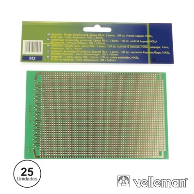 Placa de circuito verde com pads de cobre e embalagem azul Velleman®