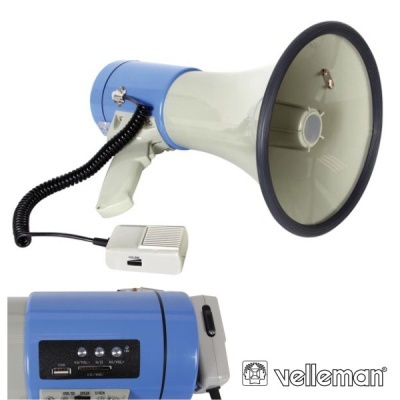 megafone azul e branco com microfone