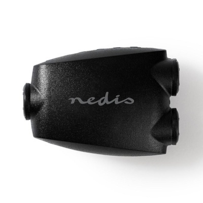 Conector de cabo coaxial preto com texto 'nedis' cinzento